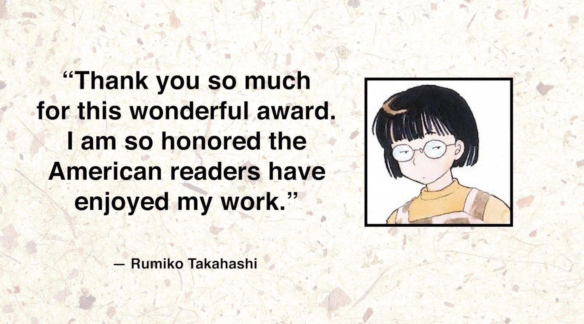 Nhận xét của Rumiko Takahashi tại lễ trao giả Harvey Awards