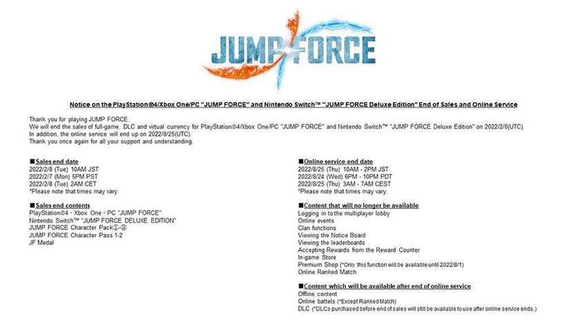 thông báo game Jump Force