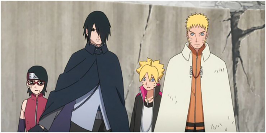 Sasuke và Naruto bảo vệ Sarada và Boruto