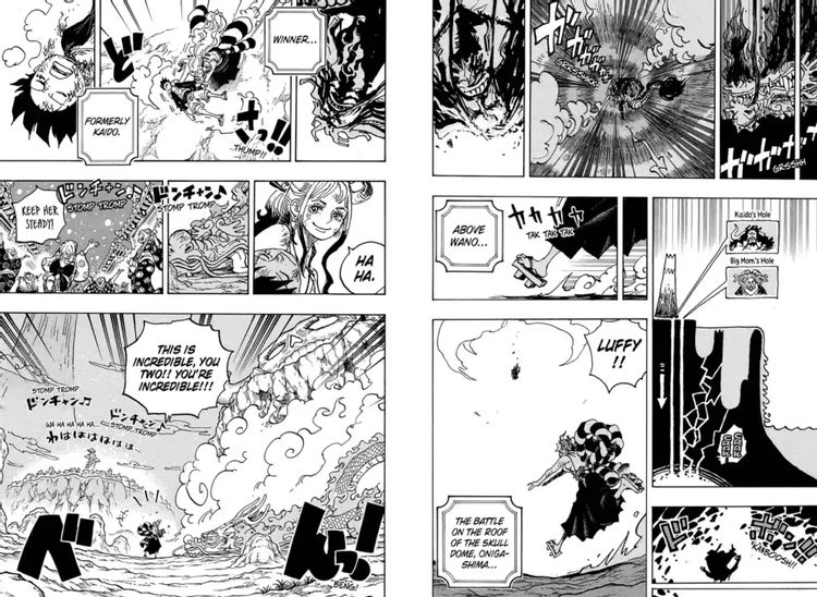 Luffy đánh thắng Kaido trong One Piece Chương 1050 